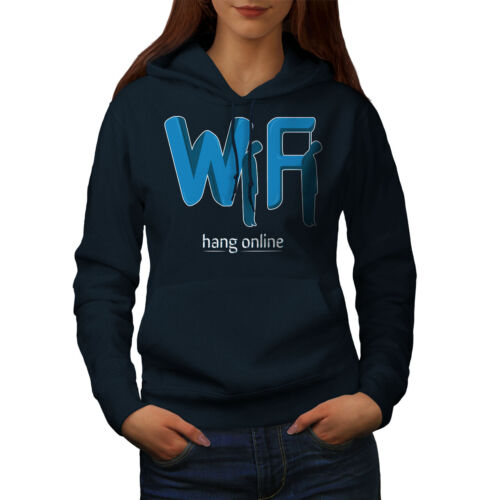 Wellcoda Hung Wifi Womens Hoodie, Online Network Casual Hooded Sweatshirt - Picture 1 of 14