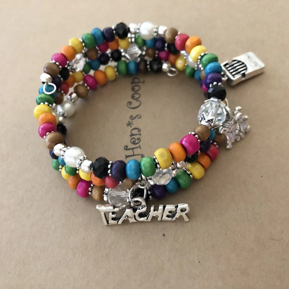 Pulsera Profesor Crayón Color Madera + Envoltura Alambre Memoria Artesanal Hecho a Mano EE. UU. 713 Foto 2 de 4