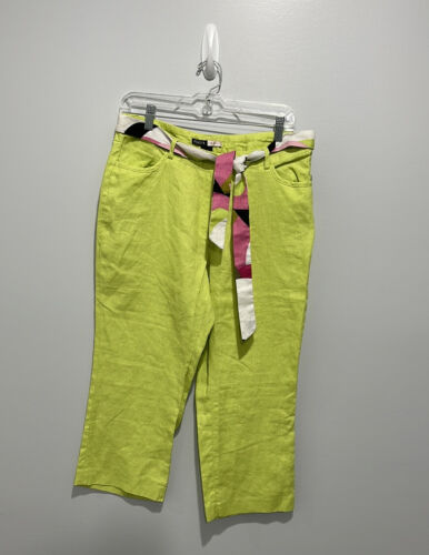 Lime green Linen crop style 22” inseam pants size 8 colorful