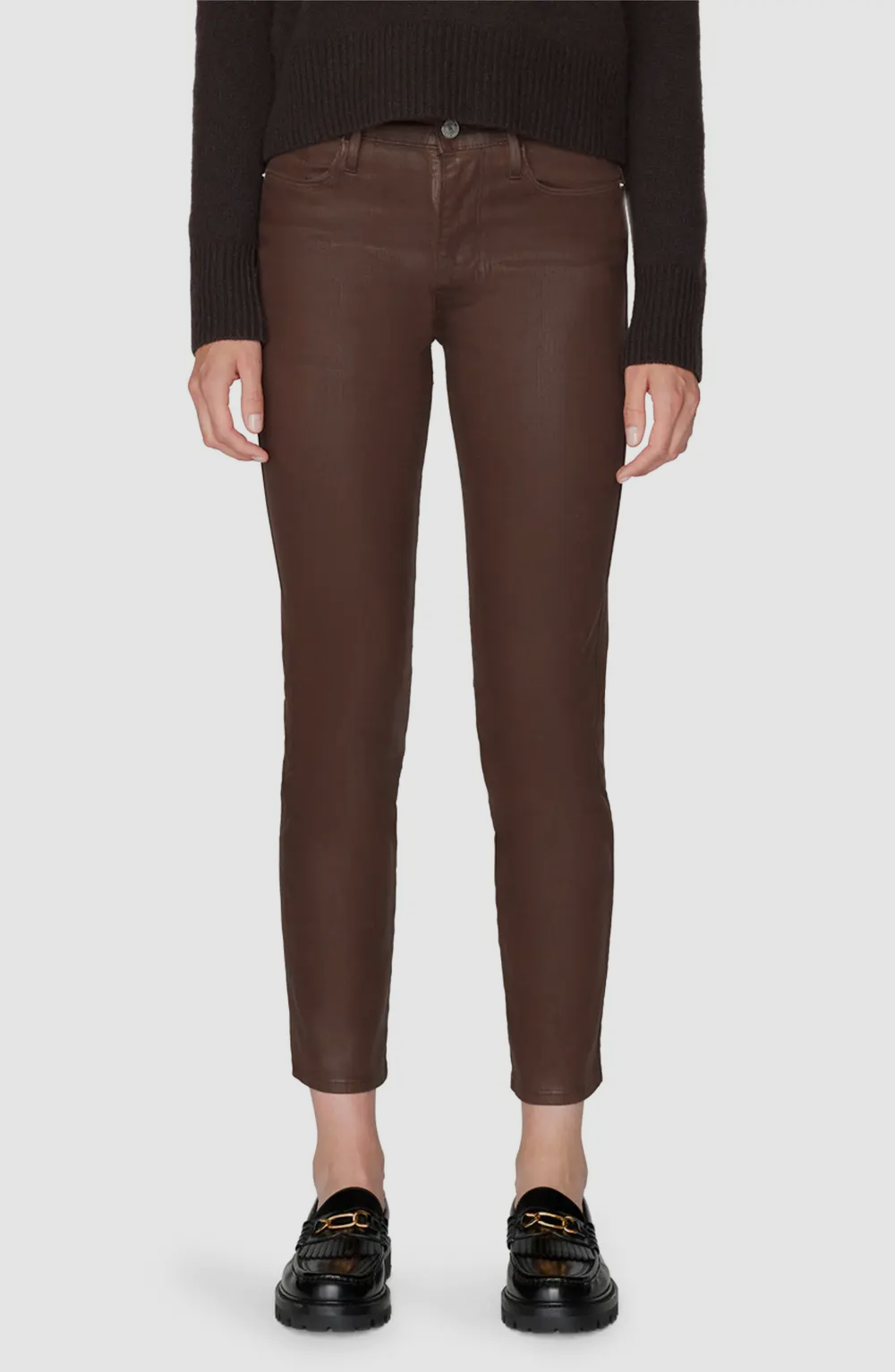 $255 Frame Women's Brown Coated High Waisted Straight Leg Jeans Pants Size 26