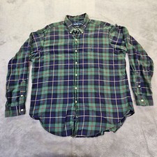 Ralph Lauren Vintage Classic Fit Men's XL Green Blue Plaid Long Sleeve Shirt