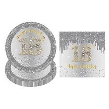 18th Birthday Party Plates and Napkins Set 16pc Modern Paper Dessert Plates a...