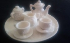 Miniature Bisque Porcelain Tea Set 10 Pieces Made in China Tray 4.5" Diameter