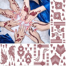 Red Lace Henna Temporary Tattoo Sticker - Waterproof Body Art Design 148x208mm