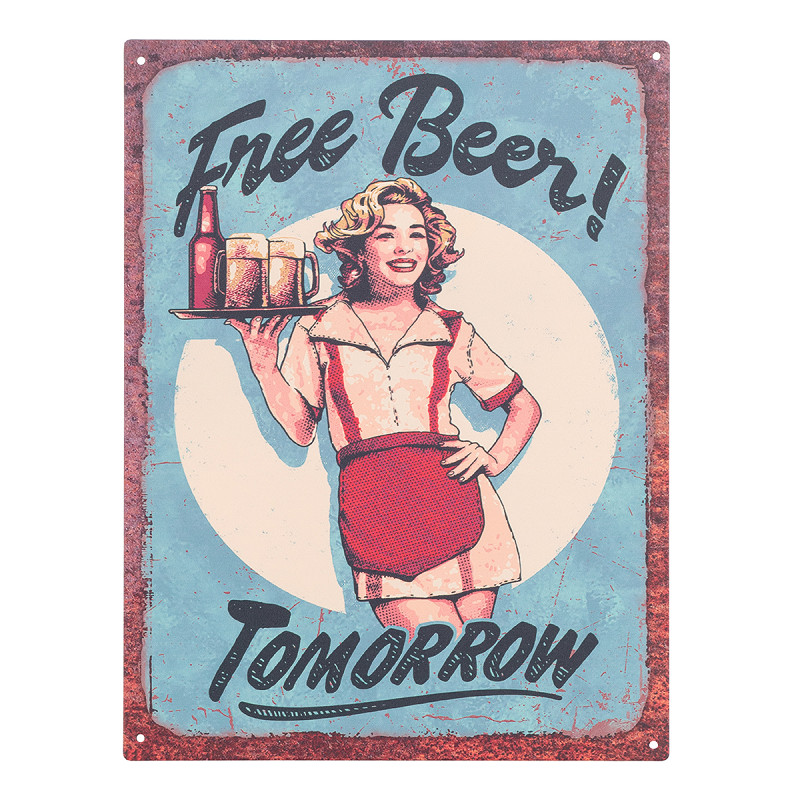 Plaque métal plane 25 x 33 cm Free Beer Tomorrow en acier vintage