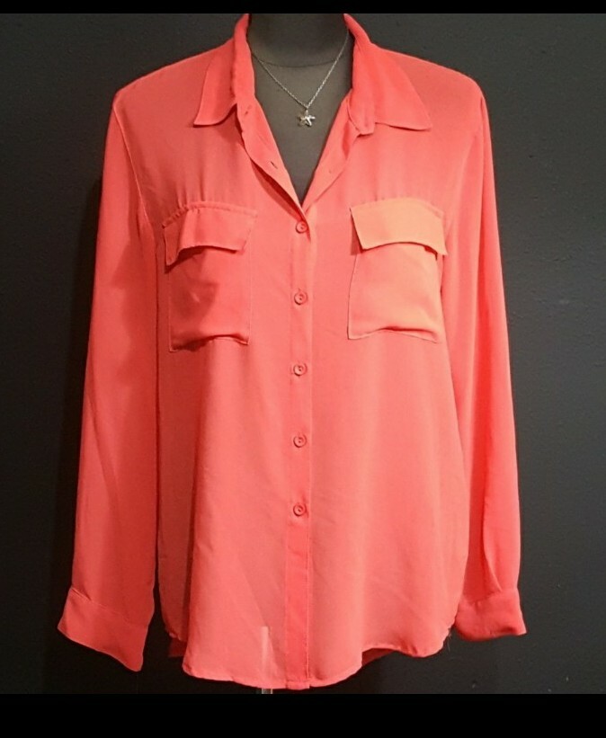 Timing Orange Blouse Size Large Button Front Top - image 1