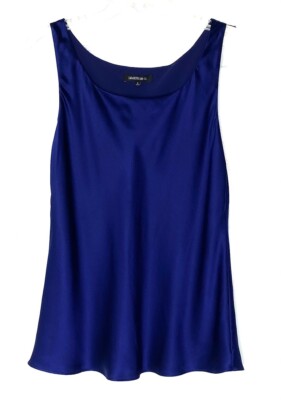 LAFAYETTE 148 Navy Blue Liquid Satin Silk Tank Top Camisole Cami Blouse 8 = M