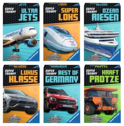 Ravensburger Super Trumpf  Kartenspiel Set Kraft Protze Jets Reisen Loks Autos - Afbeelding 1 van 1