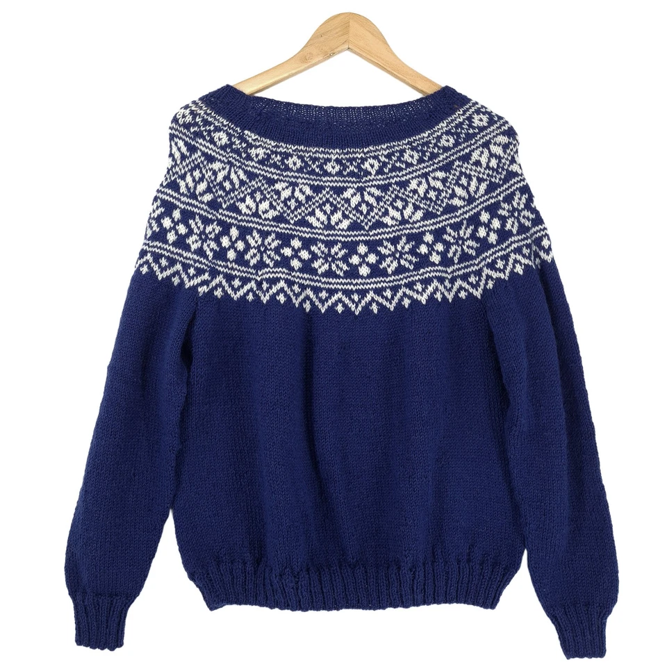 Vintage Nordic Pullover Norwegen Blau Fair Isle Wolle Damen Wd7 Größe XL - Bild 3 von 4