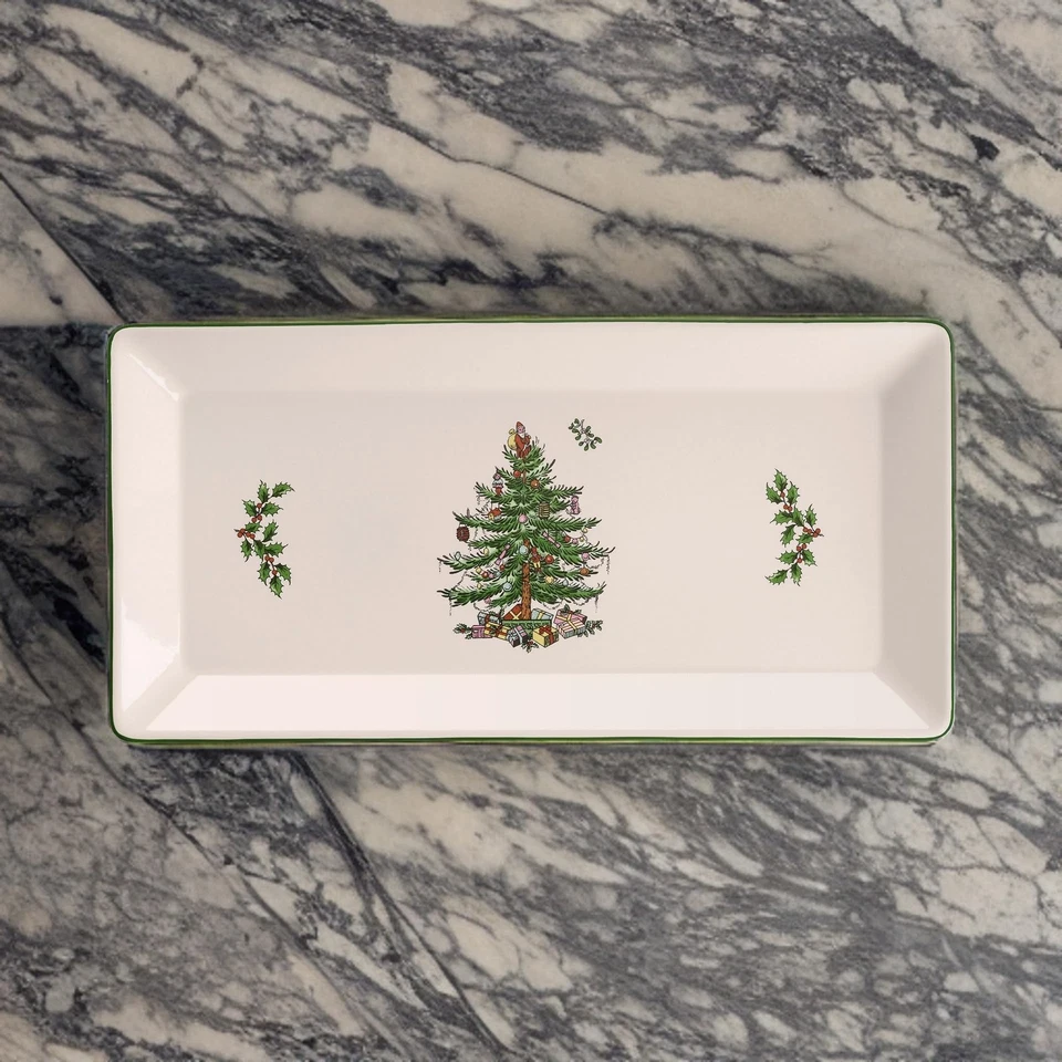 Christmas Tree 14-Inch Rectangular Sandwich Tray, Porcelain Serving Platter f... - Image 2 of 4