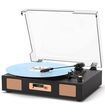 Vintage Vinyl Record Player, 3-Speed Turntable with Bluetooth, USB/SD Recordi...