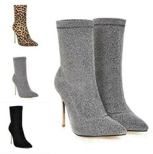 Womens Stiletto High Heel Pointed Toe Pull On Ankle Boots Nightclub Casual Shoes