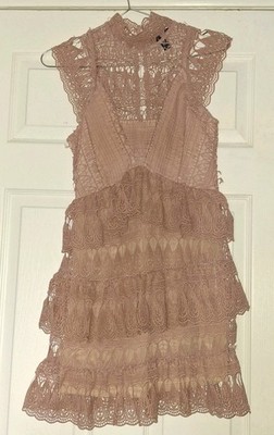 Aqua Guipure Blush Pink Tiered Crochet Lace Mini Dress S | eBay