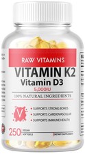 Vitamin K2 100mcg  Vitamin D3 5000 IU 250 Softgels - Gluten Free NON-GMO