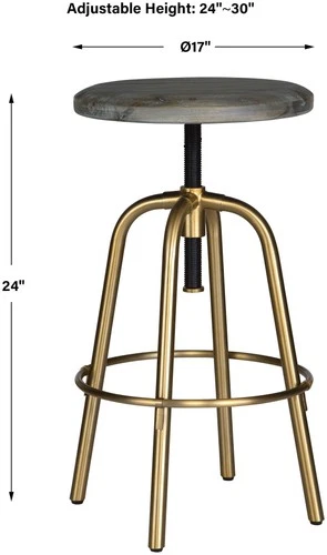 Uttermost 22976 Revolve 17"W Acacia and Iron Accent Stool - Brushed Brass / - Picture 6 of 6