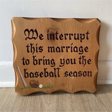 Woodsey Wit & Wisdom Vintage 1970s Handcarved Baseball Season Wooden Plaque