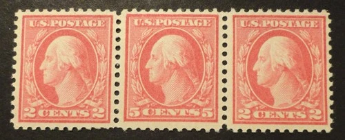 SCOTT #505 MINT NH 1917 COLOR ERROR WASHINGTON IN STRIP w/  BLACK MARK ON GUM