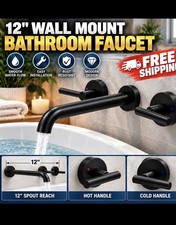 12 Matte Black Wall Mount Tub Filler Faucet 2 Handle Solid Brass Bathroom