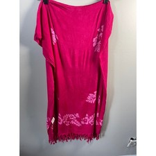 Pineapple Moon Pink Hibiscus Floral Sarong Wrap Beach Cover Up Rayon Fringe