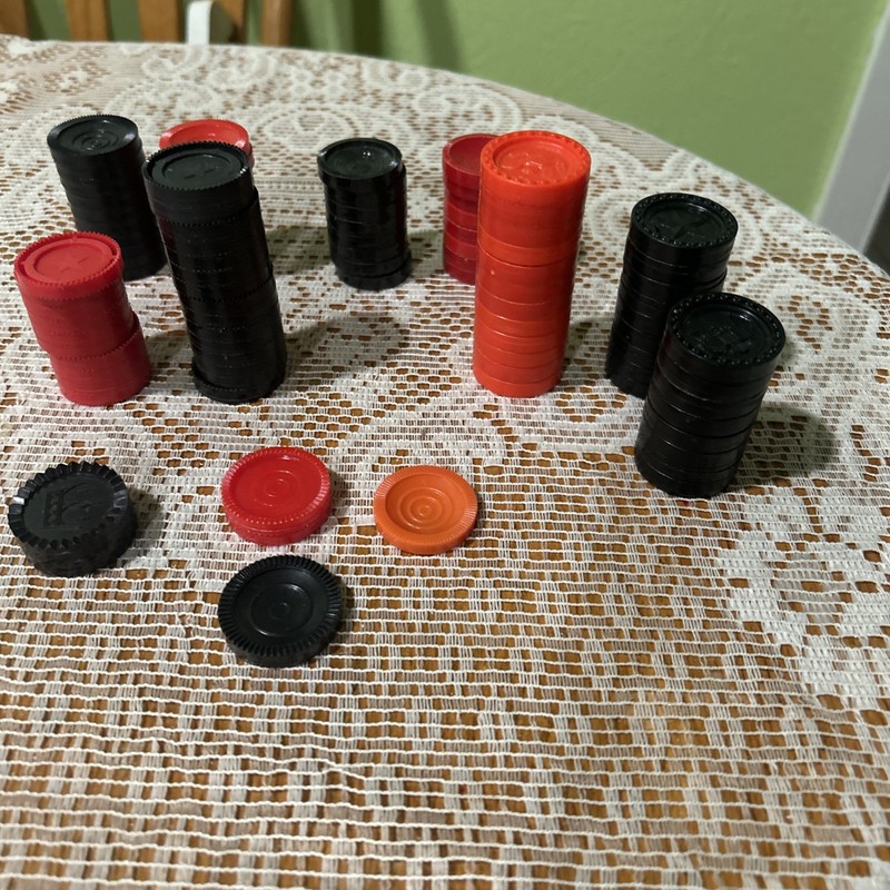 Huge Lot Vintage Backgammon Checker Pieces Red & Black Plastic Chips Replacement