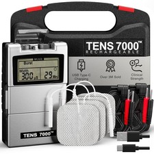 TENS 7000 Rechargeable Tens Unit Muscle Stimulator, Back Pain Relief, 4 Elect...