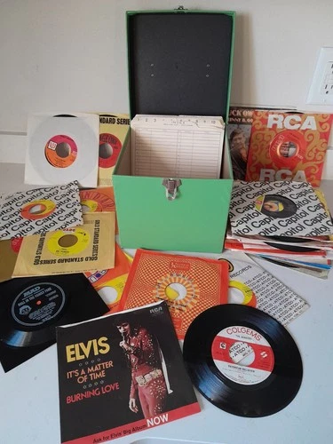 VTG Platter Pak 45 RPM Record Case W/49 1950s/60s/70s Records Elvis Cher Monkees