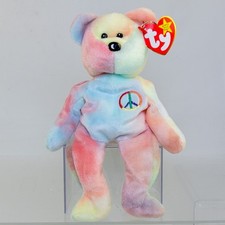 TY Beanie Baby - PASTEL PEACE the Ty-Dyed Bear Blue/Pink  8.5 inch  MWCT 