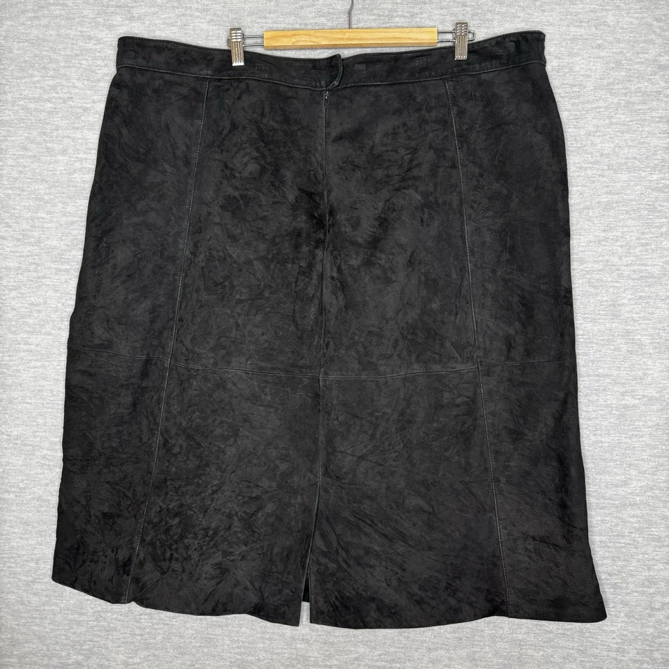 Винтажный LANE BRYANT плюс размер 26 4 X черный натуральной кожи замши юбка Midi моющийся - Изображение 4 из 4