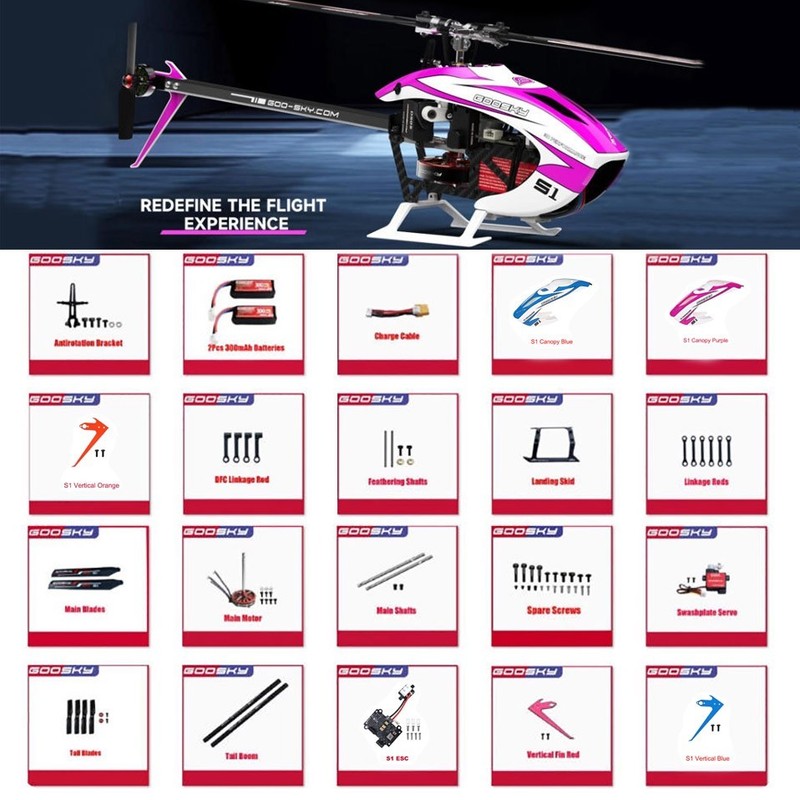 Goosky S1 Helicopter Parts Main Blade Linkage Rods Tail Boom Motor Servo Battery