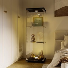 Glasvitrine 3 Etagen mit LED Stehend Schrank mit 1 Türen Stehend Glasvitrine -