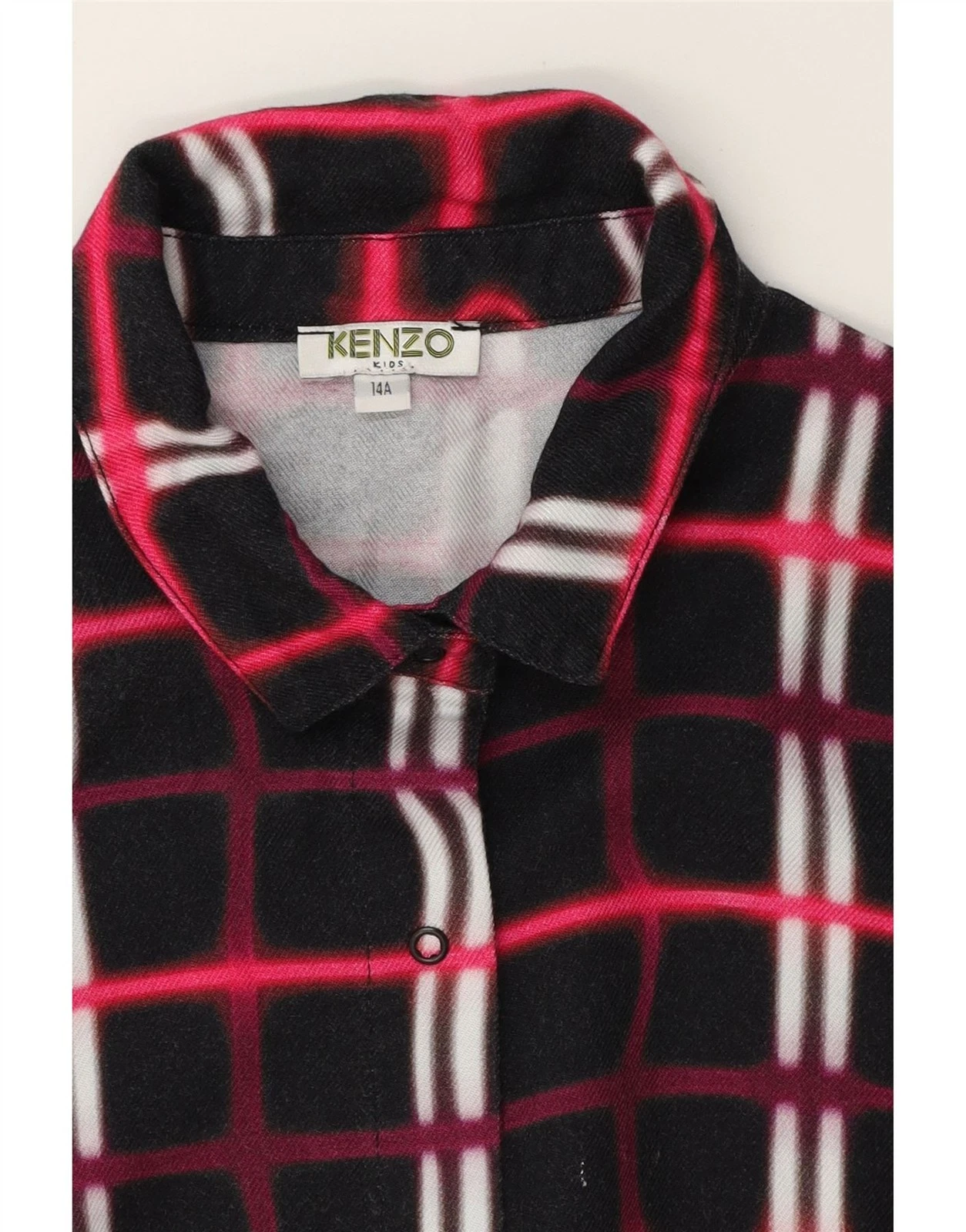 KENZO Vestito Camicia Bambina 13 14 Anni Nero Quadri Viscosa CN15