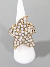 Beachy Boho White Rhinestone Pave Starfish Cocktail Ring Size 6