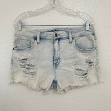 Mossimo High Rise Ripped Denim Shorts Womens 32 Light Blue Wash Frayed Hem