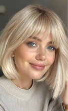 Short Ombre White Blond Bob Wigs with Bangs 100 Human Hair Lace Front Wigs 10"
