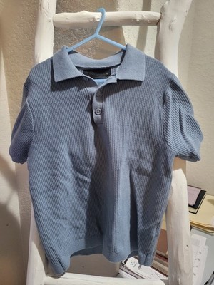 ZARA Blue Knit Polo Shirt Boy's Size 7-8, 100% Cotton Short Sleeve Collared 