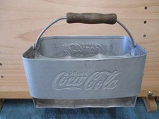 Vintage Coca Cola Metal 6 Pack Carrier Caddy Wood Handle coke soda metal