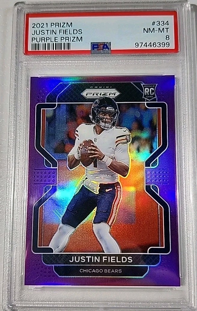 2021 Panini Prizm - Rookie Justin Fields #334 Purple Prizm 44/125 (RC) Psa 8