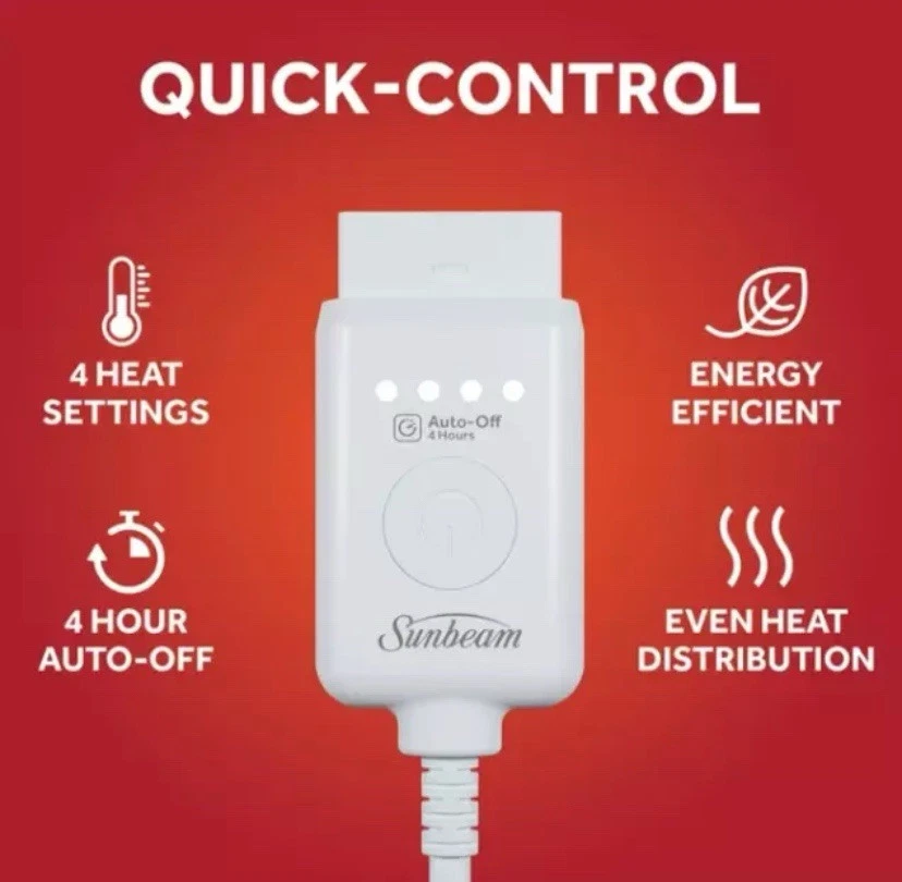 Sunbeam Throw Poseidon Microplush, 4 Heat Settings, 4-Hour Auto Shut-Off Winter - Image 3 of 4