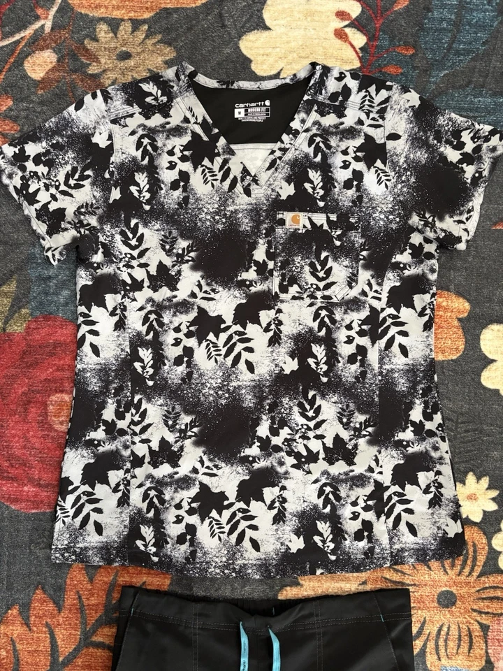 Carhartt Force Scrub Set Black / White Women’s Size Medium Tall Top & Pants - Image 3 of 4