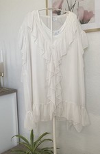 Alba Moda 2tlg. Chiffon Bluse, Tunika mit Volant, Weiß Gr. 46 neuwertig! 