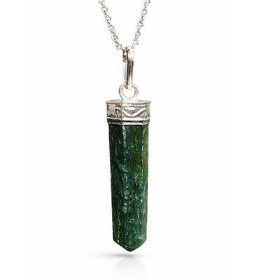 Moskauer Anhänger natürlicher grüner Glimmer Kristall 18'' Kette echter Edelstein Schmuck