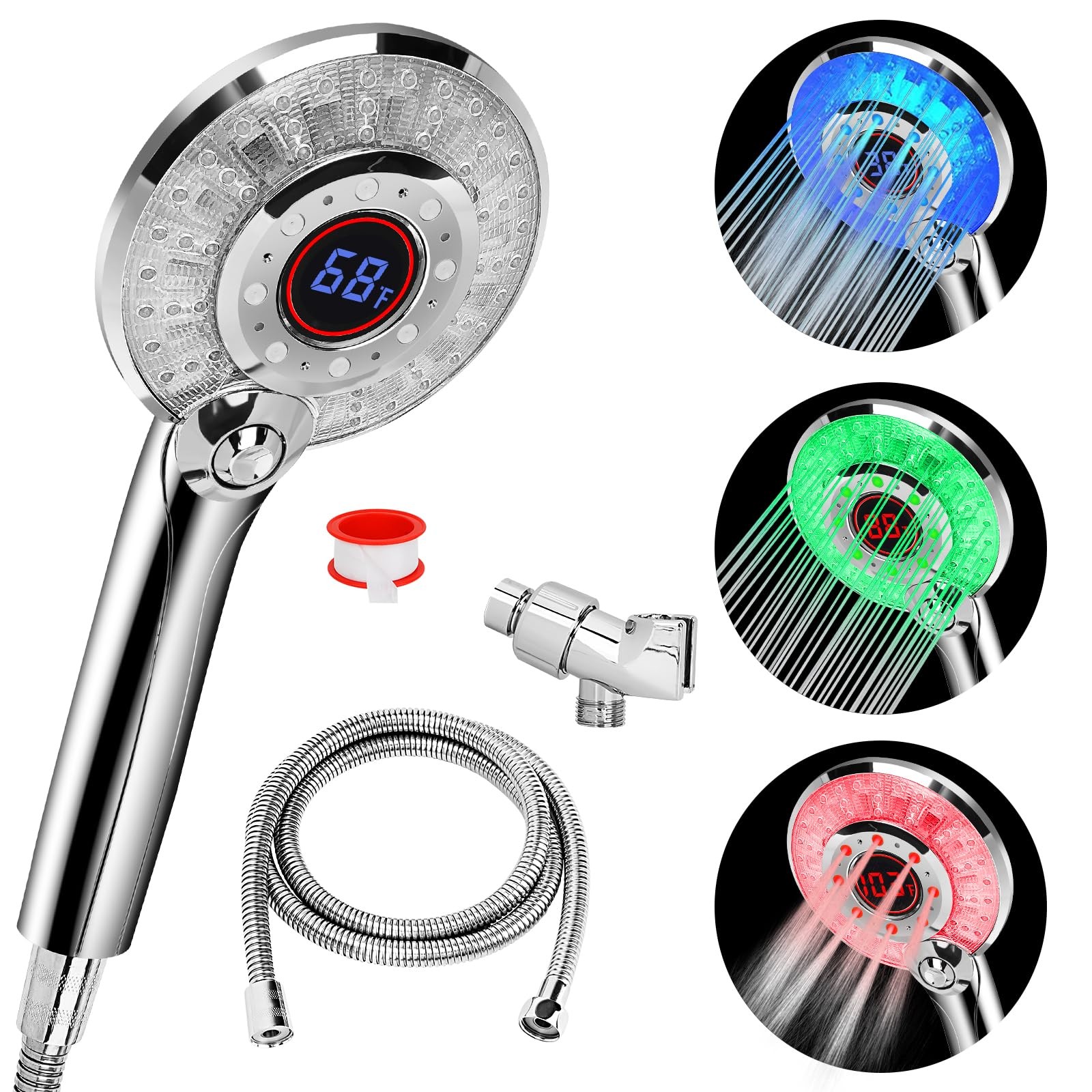 Color Changing, Handheld Shower Head High Pressure With Hose