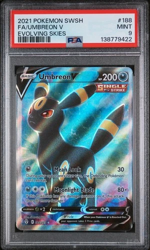 2021 POKEMON SWORD & SHIELD EVOLVING SKIES #188 FULL ART/UMBREON V PSA 9