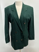Vtg Jones New York Linen Blazer Jacket Sz 8 Women’s Green Double Breasted Peak 