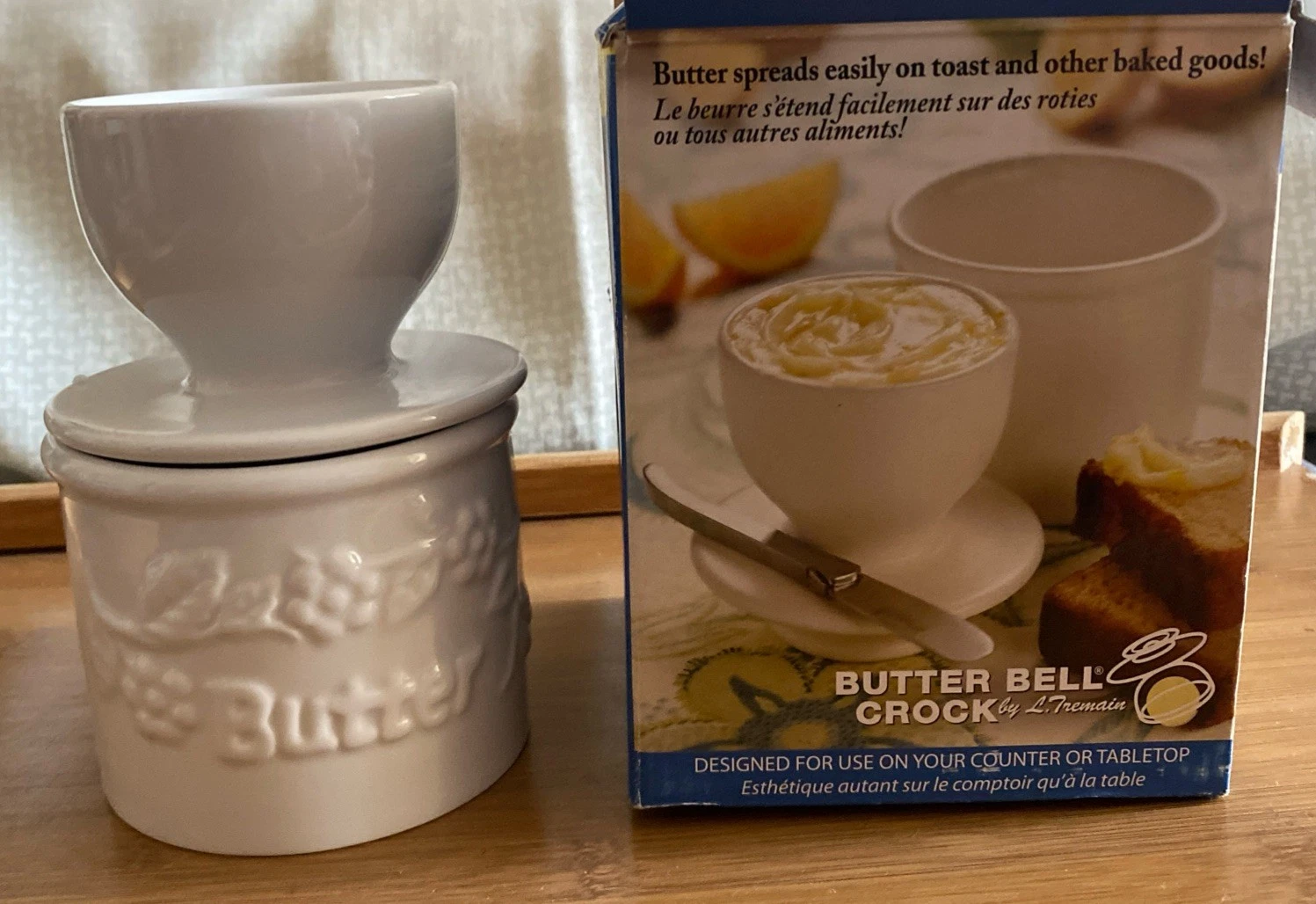 The Original Butter Bell Crock by L. Tremain White Floral NEW IN BOX Bone China