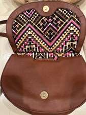 VERA BRADLEY tan brown Luxury Leather Small Saddle Crossbody Shoulder Bag