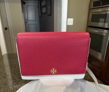 Tory Burch Georgia Pebbled Combo Crossbody - Bright Azalea - 44286- NWT