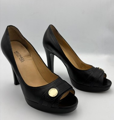 Michael Kors Black Leather Heels | Open Toe Pumps | Size 8 Classic Dress Shoes