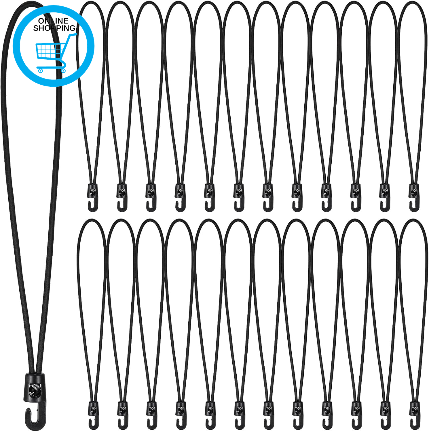 25Pcs Small Bungee Cords with Hooks, 10 Inch/25Cm Reusable Small Bungee Cords, S