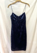 Urban Outfitters Crushed Navy Blue Velvet Mini Slip Dress Medium Y2K Minimalist